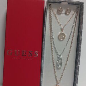 GUESS THREE BLING NECKLACES & STUDS SET
